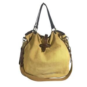 Vintage Rare Rugby Ralph Lauren Yellow Canvas Tote Leather Trim Crossbody